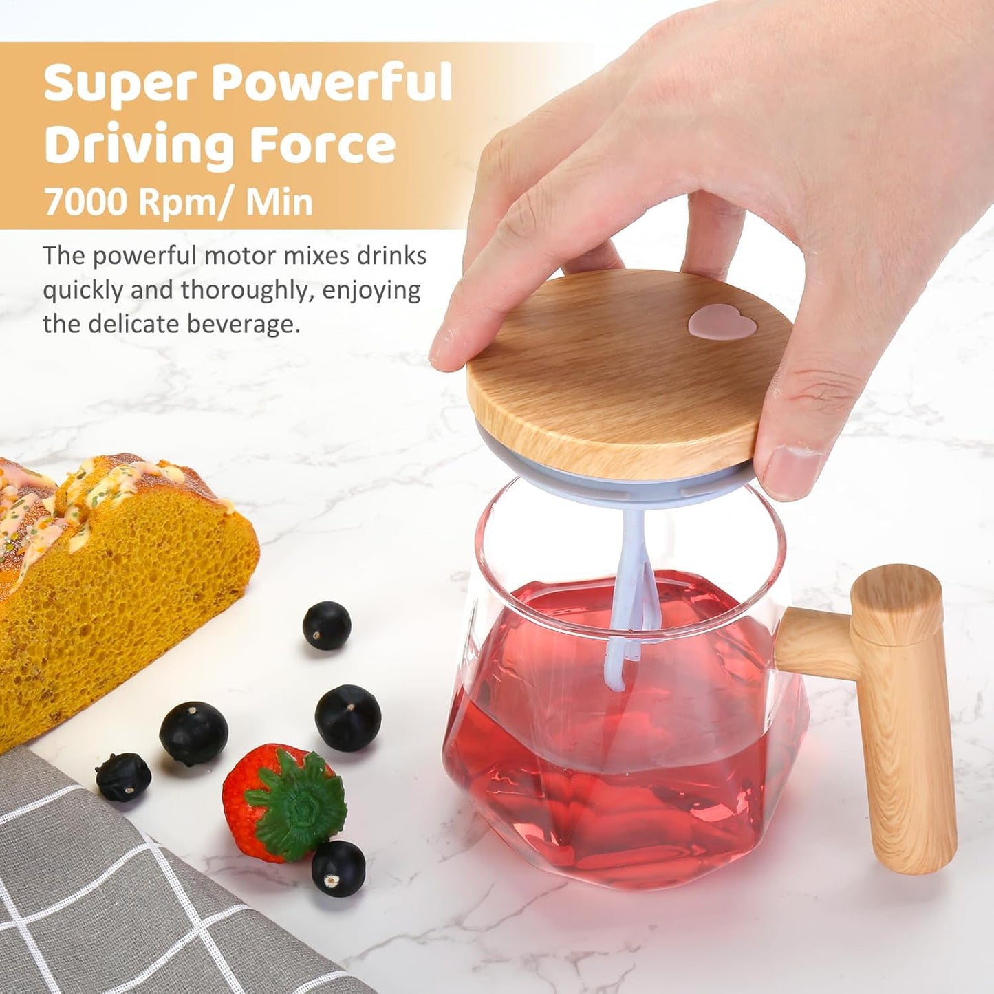 Self Stirring Coffee Mug, 13.5 Oz Battery Powered Electric Milk Coffee Mixing Cup Automatic Cocoa Hot Chocolate Juice Mixer Glass Tumbler with Lid and Handle for Office Traveling Gym Home