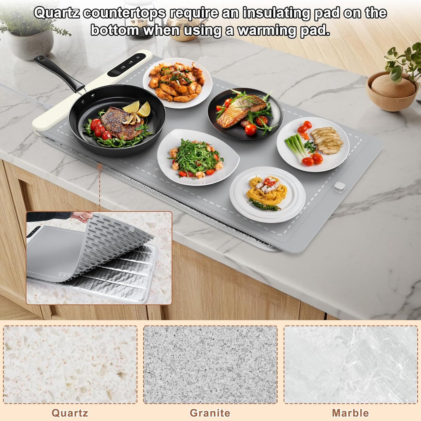 Warming Mat for Food - Rapid and Full Surface Heating, 6 Temp Settings, 6H Timer, Rollable Portable Food Warming Mat, Ideal for Gatherings, Parties, Keep Meal Warm (X Large Size, Gray)