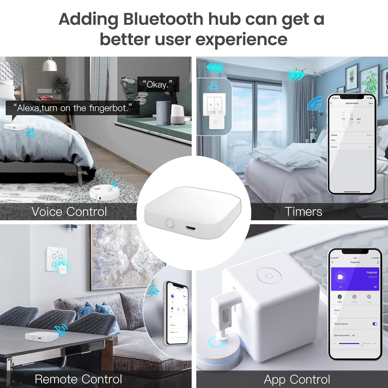 Fingerbot plus Smart Button Pusher No Wiring Switch, Upgrade with Touch Control, Work with Smart Life App, Add  Tuya Bluetooth Hub Make It Compatible with Alexa,Google Home and Timer Control