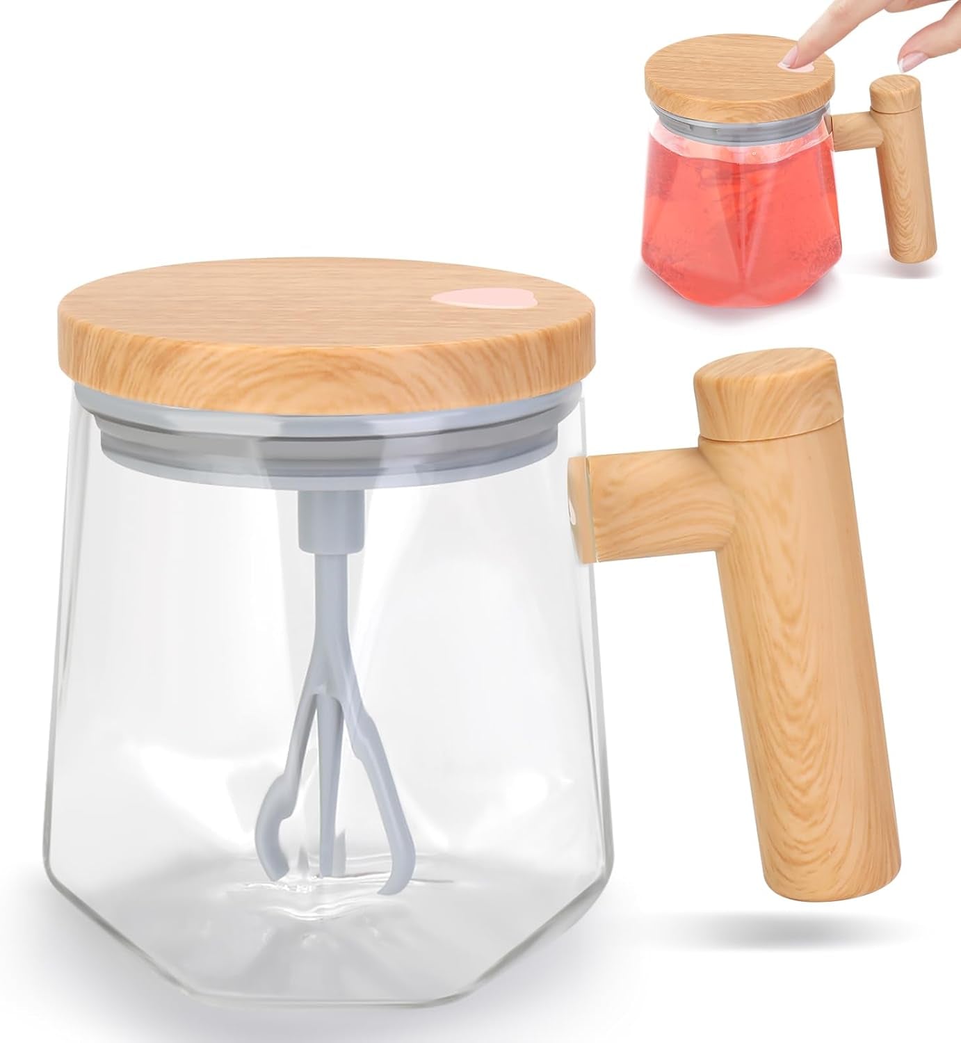 Self Stirring Coffee Mug, 13.5 Oz Battery Powered Electric Milk Coffee Mixing Cup Automatic Cocoa Hot Chocolate Juice Mixer Glass Tumbler with Lid and Handle for Office Traveling Gym Home