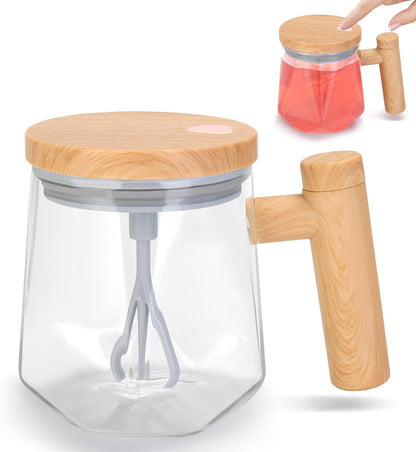 Self Stirring Coffee Mug, 13.5 Oz Battery Powered Electric Milk Coffee Mixing Cup Automatic Cocoa Hot Chocolate Juice Mixer Glass Tumbler with Lid and Handle for Office Traveling Gym Home
