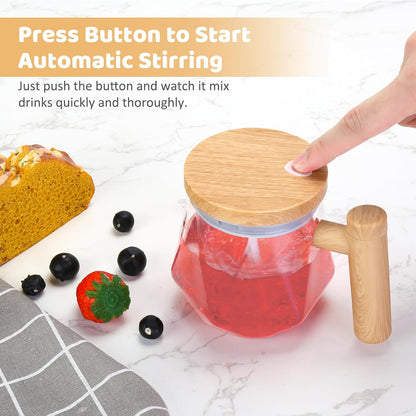 Self Stirring Coffee Mug, 13.5 Oz Battery Powered Electric Milk Coffee Mixing Cup Automatic Cocoa Hot Chocolate Juice Mixer Glass Tumbler with Lid and Handle for Office Traveling Gym Home
