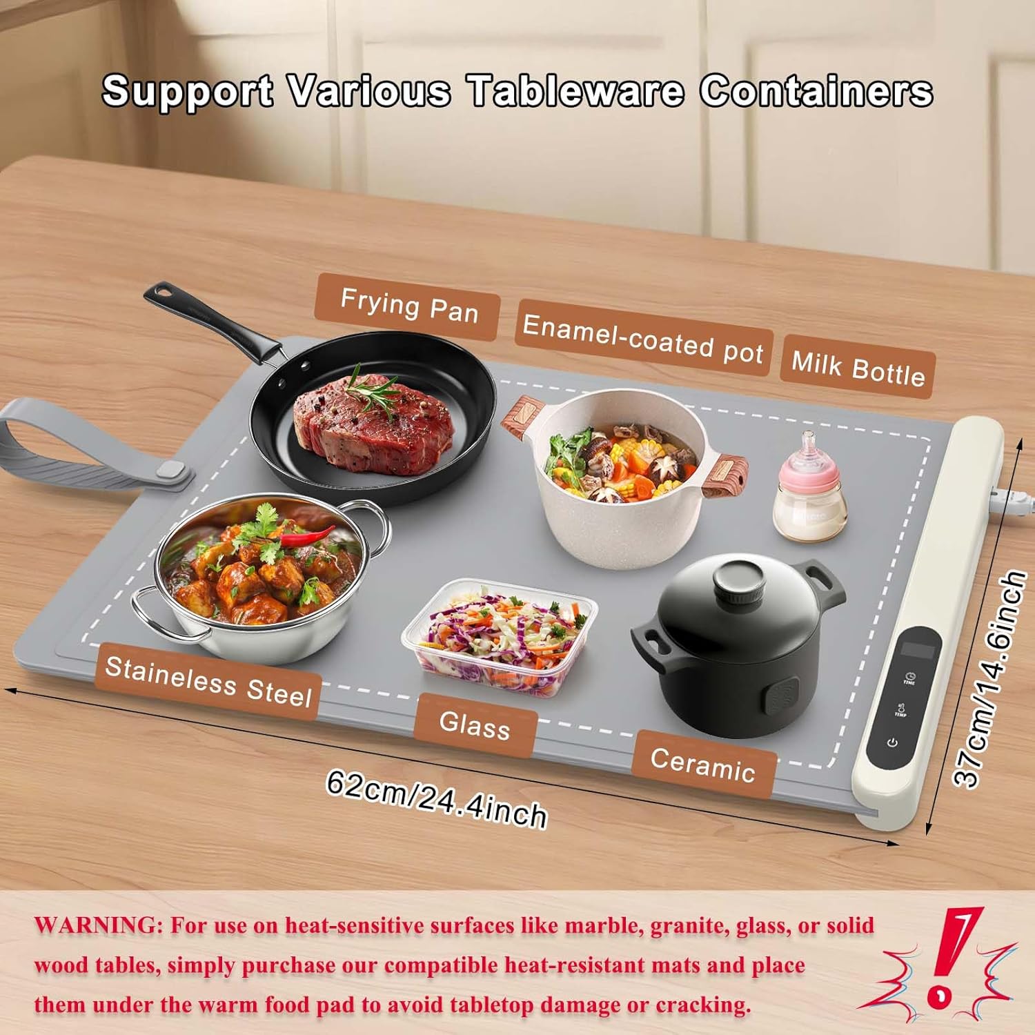 Warming Mat for Food - Rapid and Full Surface Heating, 6 Temp Settings, 6H Timer, Rollable Portable Food Warming Mat, Ideal for Gatherings, Parties, Keep Meal Warm (X Large Size, Gray)