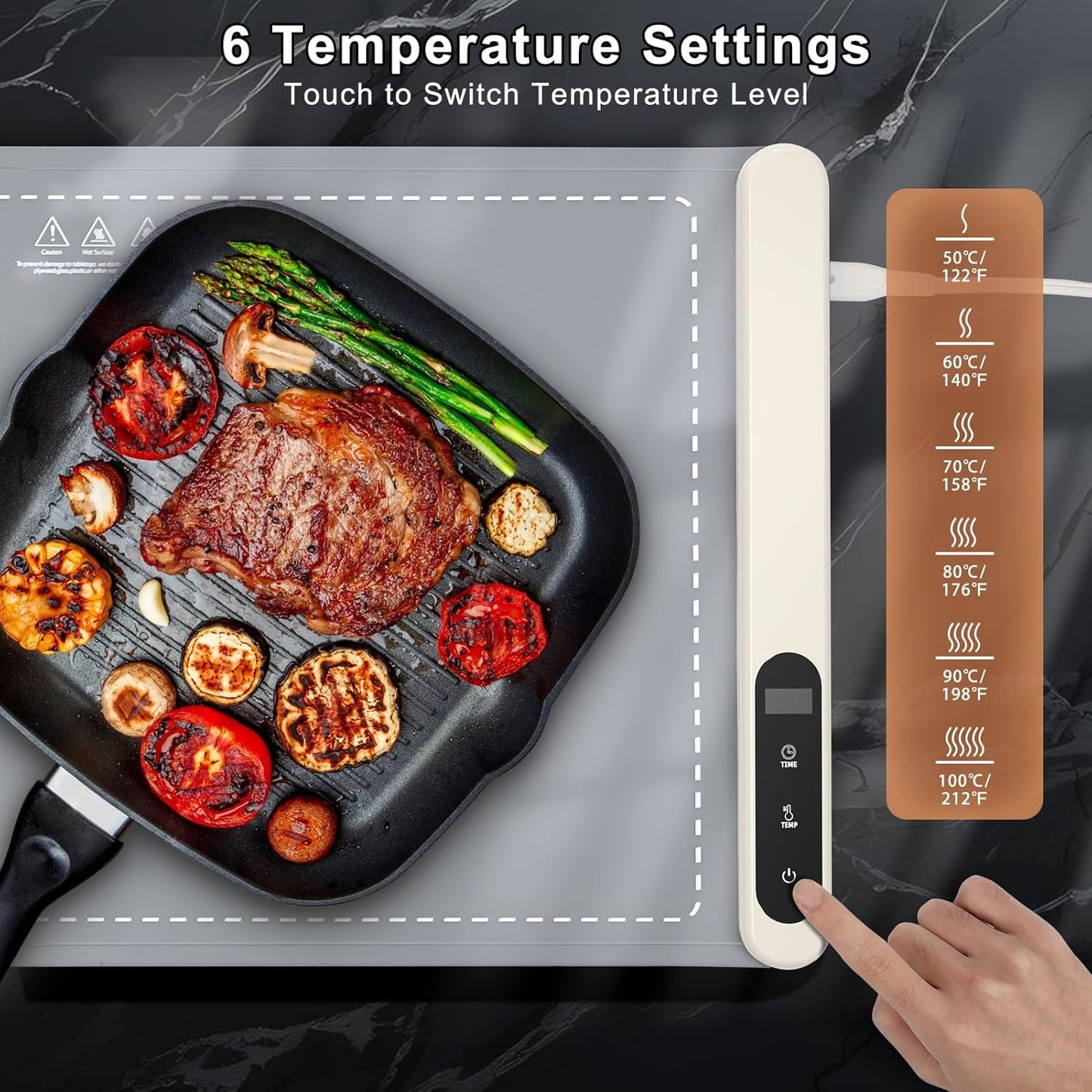 Warming Mat for Food - Rapid and Full Surface Heating, 6 Temp Settings, 6H Timer, Rollable Portable Food Warming Mat, Ideal for Gatherings, Parties, Keep Meal Warm (X Large Size, Gray)