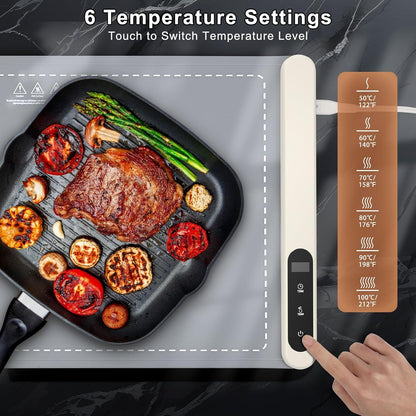 Warming Mat for Food - Rapid and Full Surface Heating, 6 Temp Settings, 6H Timer, Rollable Portable Food Warming Mat, Ideal for Gatherings, Parties, Keep Meal Warm (X Large Size, Gray)