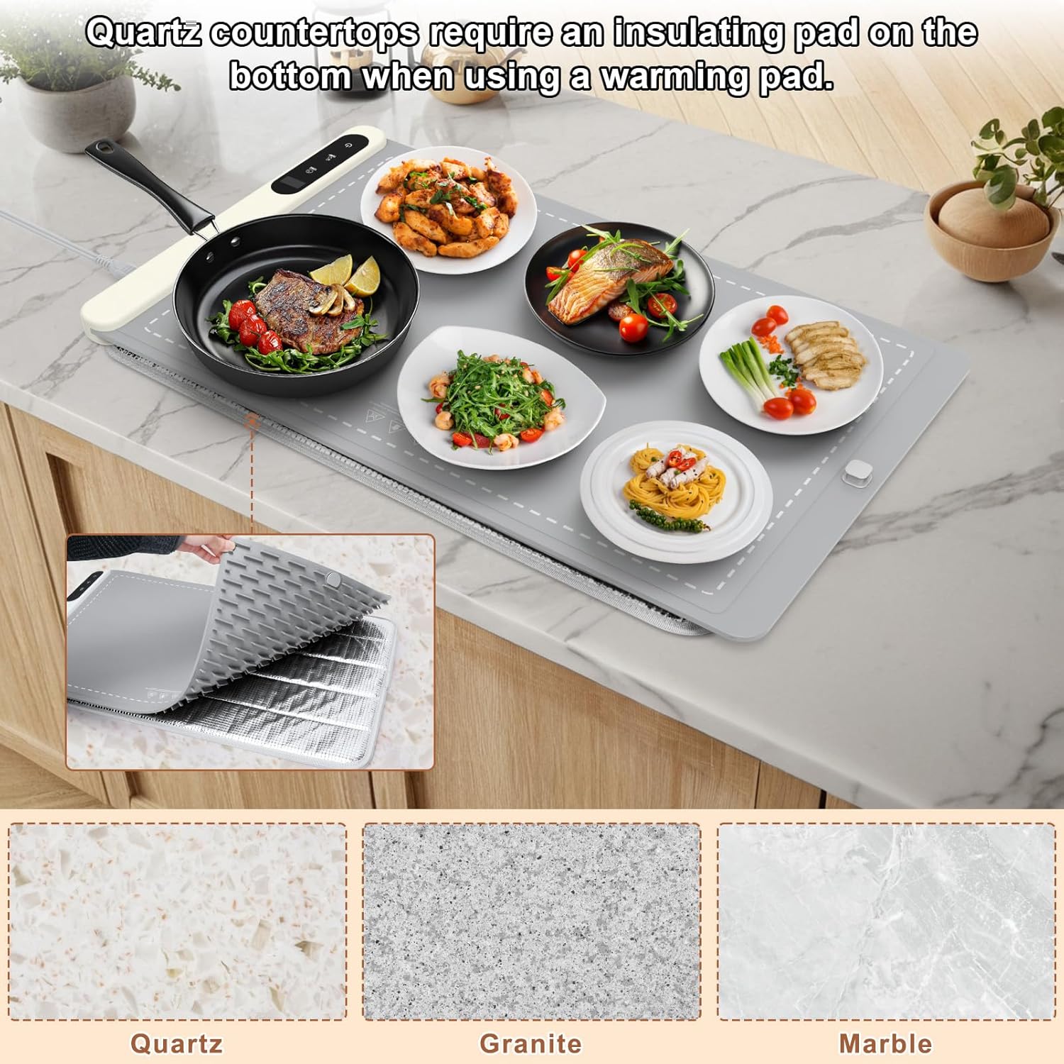 Warming Mat for Food - Rapid and Full Surface Heating, 6 Temp Settings, 6H Timer, Rollable Portable Food Warming Mat, Ideal for Gatherings, Parties, Keep Meal Warm (X Large Size, Gray)