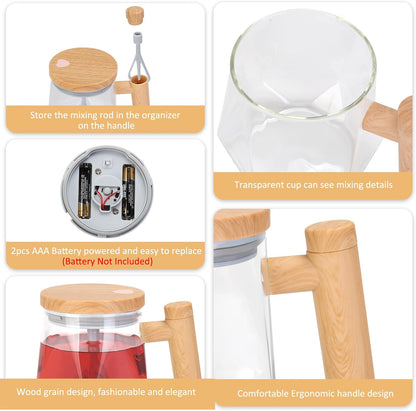 Self Stirring Coffee Mug, 13.5 Oz Battery Powered Electric Milk Coffee Mixing Cup Automatic Cocoa Hot Chocolate Juice Mixer Glass Tumbler with Lid and Handle for Office Traveling Gym Home